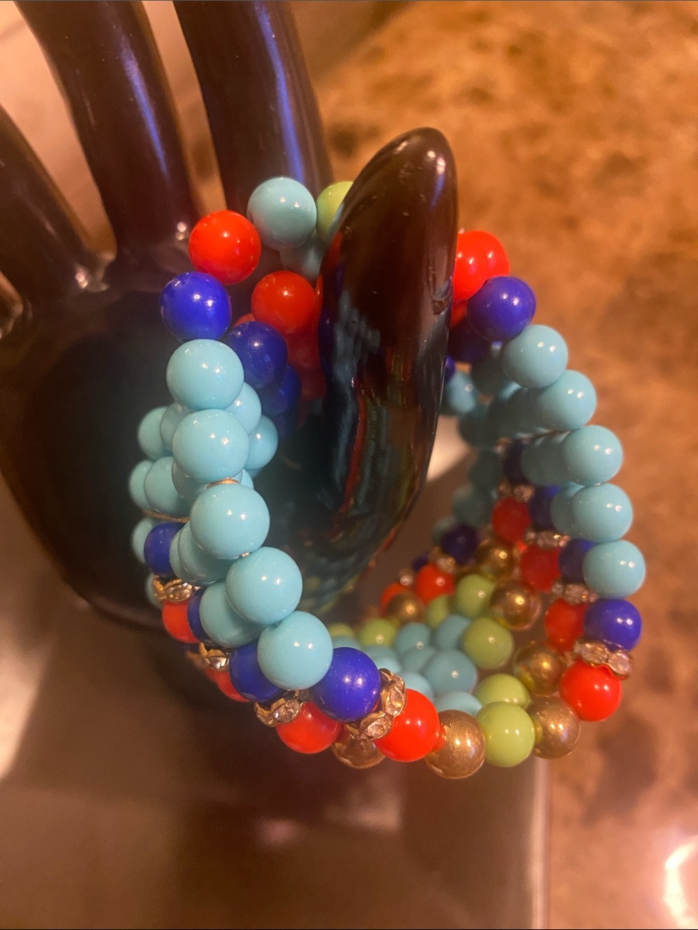 Beaded Stretch Bracelet Stack in Turquoise, Red & Blue - Picture 3 of 3